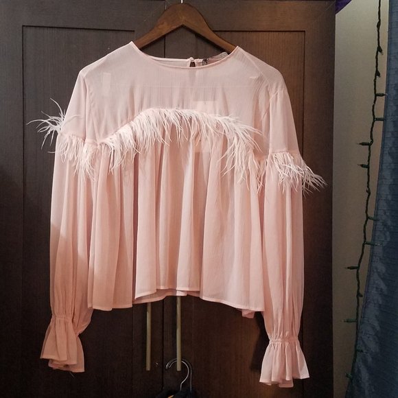 Zara Tops - NWT PINK FLOWY FEATHER BLOUSE.